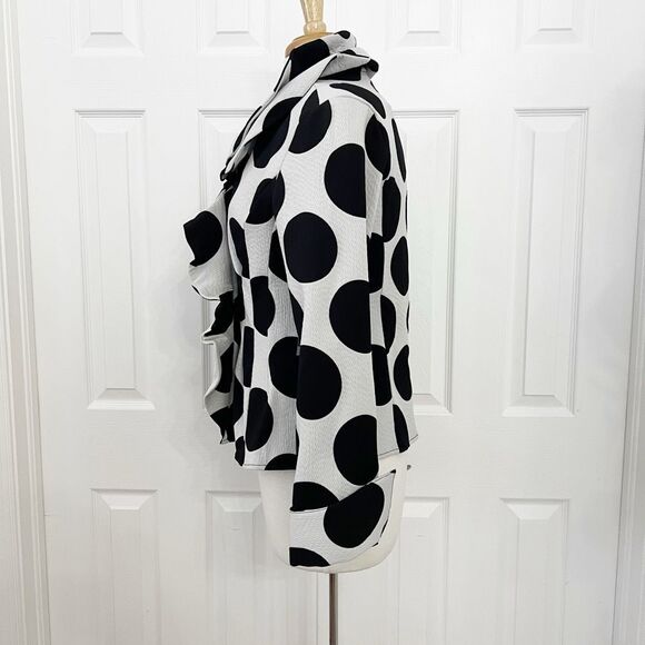 Samuel Dong Womens White Black Polka Dots Double Ruffle Blouse Medium NWT - Picture 4 of 7